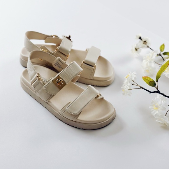 Steve Madden Mona Bone Leather Multi Strap Sandals Shoe Comfortable Size 5 - Picture 2 of 10